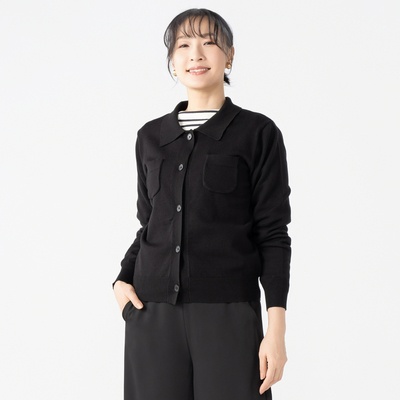 エニワイズ ポケット付きポロ衿ニットカーディガン