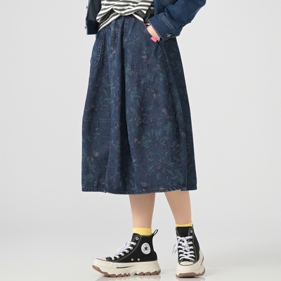 KiKKi コクーンシルエットプリントデニムスカート