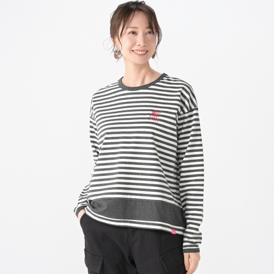 KiKKi 刺繍入りボーダー長袖Tシャツ