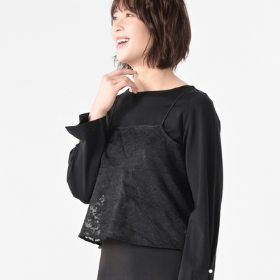 anatelier レースキャミ付き タック袖プルオーバー