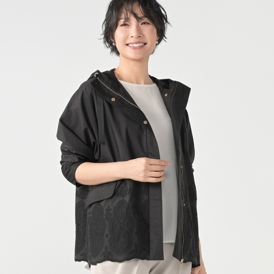 anatelier エレガント刺繍 デザインマウンテンパーカー