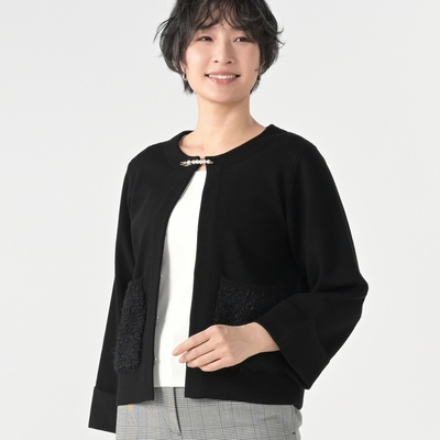 LUREM ピンブローチ付きニットジャケットカーデ
