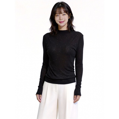 FEE CERISE テンセル混ラインストーンカットソープルオーバー