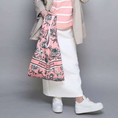 ANNE COQUINEデッサン調フラワープリントエコバッグDカン付