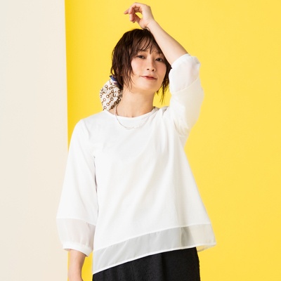  CARRIERE ふんわり袖シアー使いプルオーバー - 752106