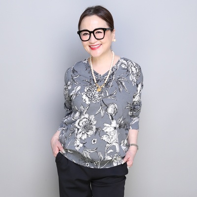 ANNE COQUINE コアスパンヤーンプリントニットプルオーバー