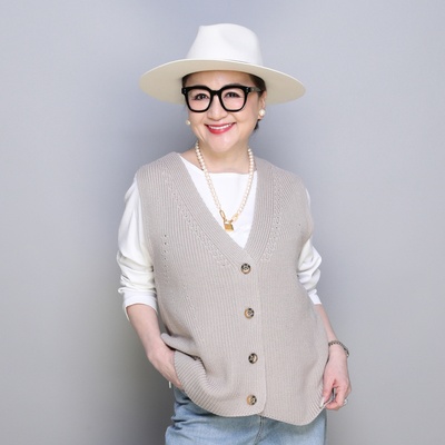 ANNE COQUINE コットンミックス片畦ニットジレ