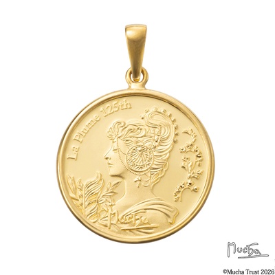 純金 ミュシャ「桜草と羽根」メダルペンダントヘッド