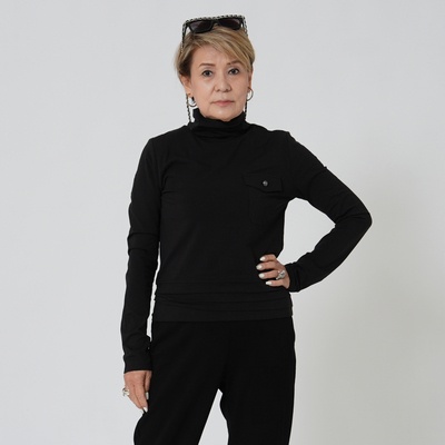 MASAGO クリアーベア天竺ハイネック長袖裾タックTシャツ