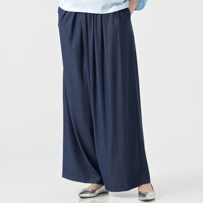 エニワイズ フロント重ねタックツイルストレートパンツ