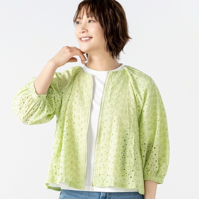エニワイズ ふんわり袖の刺繍レースブルゾン