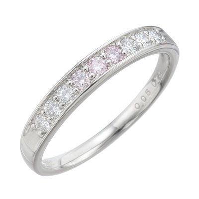 ピンク&Dカラーダイヤモンド PT ストレートラインリング