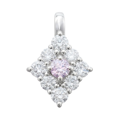 ピンク&Dカラーダイヤモンド PT 菱形ペンダントヘッド