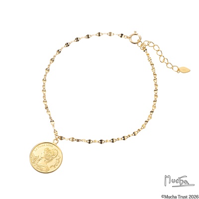 純金 ミュシャ『桜草と羽根』メダルブレスレット1/20oz