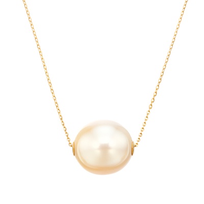  18KYG シャンパンカラー白蝶真珠 スルーペンダント 12mm - 753015