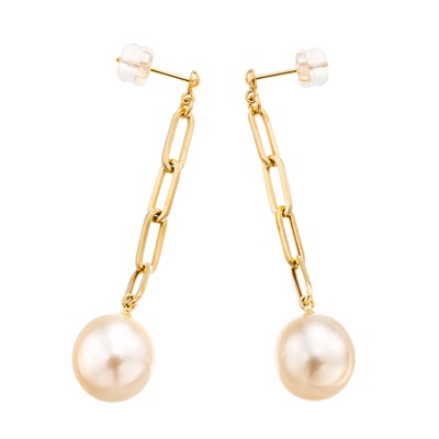 18KYG シャンパンカラー白蝶真珠 イヤリング/ピアス 10mm