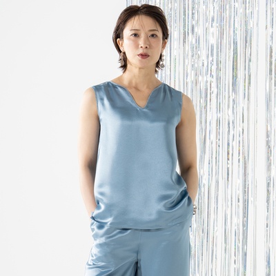 MASAGO サテン素材衿変化タンクトップ