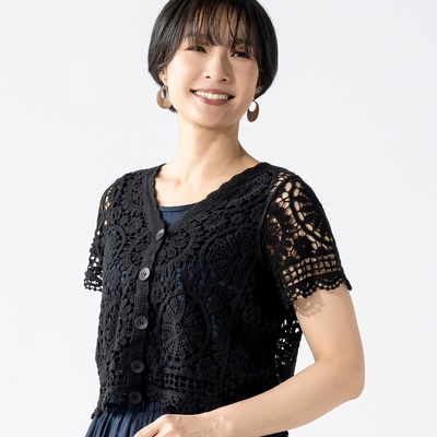 ドネモア 洗えるモチーフショートカーディガン