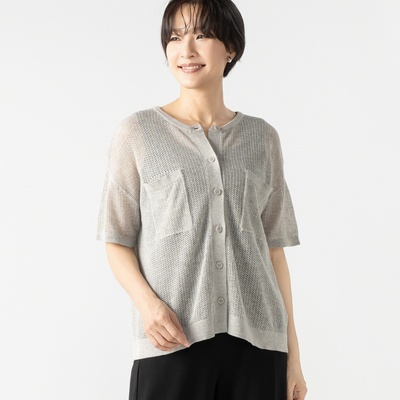 エニワイズ メッシュ編み 半袖ニットカーディガン