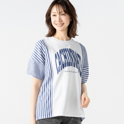 GRC ストライプ切替プリントTシャツ