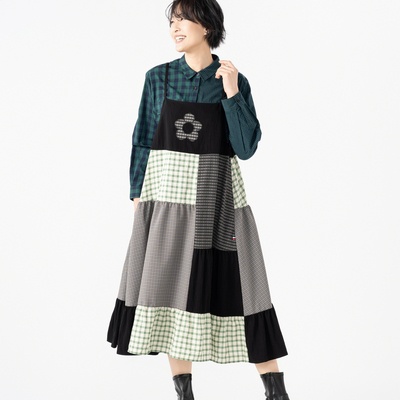 PERSONS チェックパッチワークジャンスカ