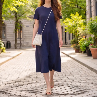 Provador コットンタッチ ストレッチジャージー半袖ワンピース