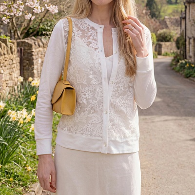 Provador 刺繍レース ストレッチカーディガン