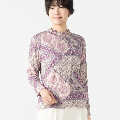 タカシマヤスタイルプリュ ランダムプリーツプルオーバー[プリント]