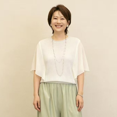 FEE CERISE シルク混シフォンミックスドルマンスリーブニット