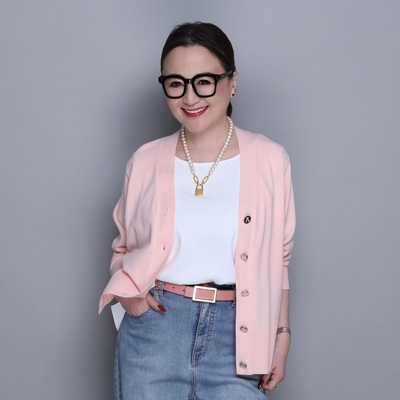 ANNE COQUINE コアスパンヤーンロゴボタンニットカーディガン