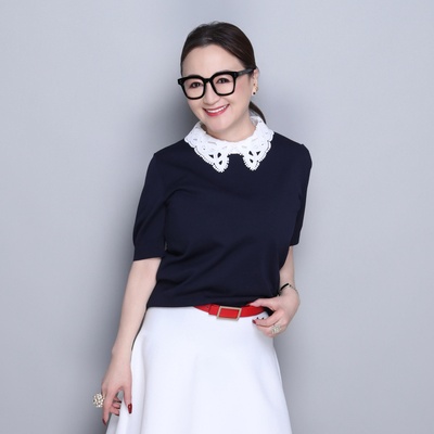  ANNE COQUINE レース襟付きニット半袖トップス - 753894