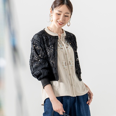 MAHARA MODERN 透かし編みレースサマーカーディガン