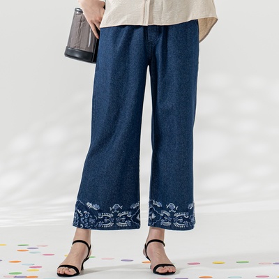 MAHARA MODERN カシミール刺繍セミワイドデニムパンツ