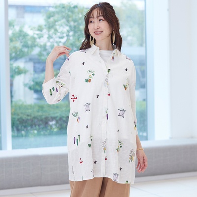 Pomelo 綿100%ベジタブル刺繍チュニックブラウス