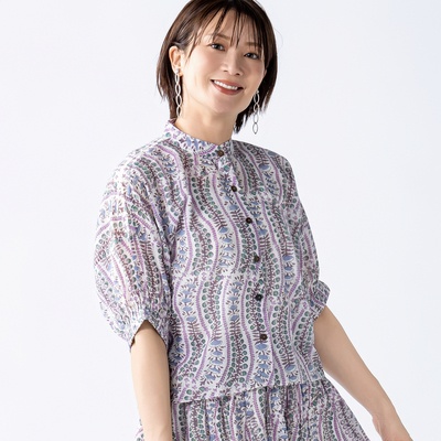  myM インド綿混ブロックプリントワイドブラウス - 754068