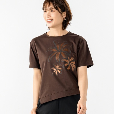 MORNMAGIE 幸運のティアレ タヒチ花 箔プリントTシャツ