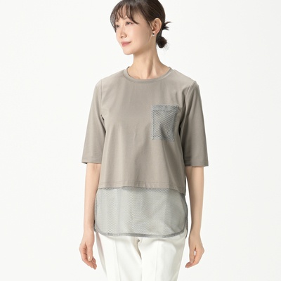 day to day シルケットとメッシュの異素材プルオーバー