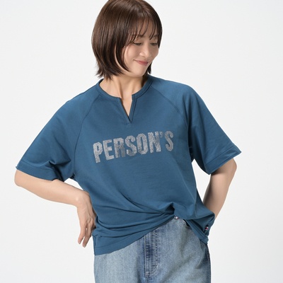 PERSONS ラインストーンロゴミニ裏毛トップス