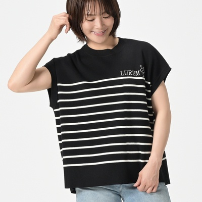 LUREM ロゴボーダースリーブレスニットプルオーバー