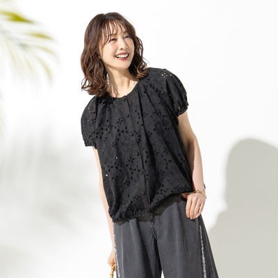 Coeur sucre オーガニックコットンレースブラウス