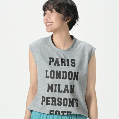 PERSONS ロゴプリントワッフルノースリーブTシャツ