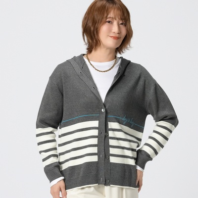  day to day ロゴ入りボーダーニットカーディガン - 757037