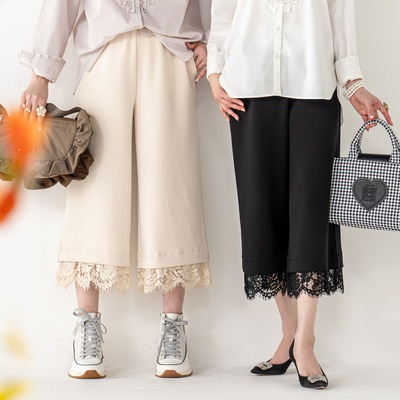  &LOVE 裾レースのダンボールニットセミワイドパンツ - 759086