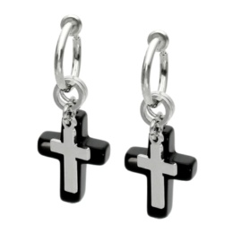 ブラックカルセドニー クロスモチーフ イヤリング/ピアス [マナ]
