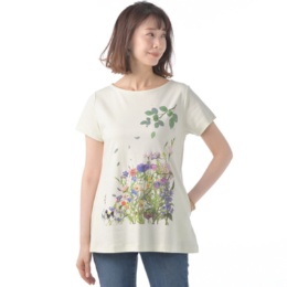 FairyStyle フラワー 半袖ソフトフレアーロングプルオーバー