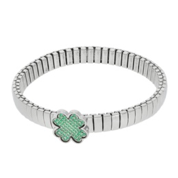 ステンレス グリーンカラーストーン クローバー ストレッチバングル