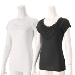 Stylemakerアラベスク調レース綿混汗取付フレンチ2色組