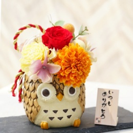 プリザーブドアレンジ ふくろう暖色系