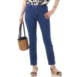 Julia K NYC レースアップリケストレッチデニム