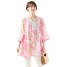 myM インド綿マーブルプリントフレアーチュニック